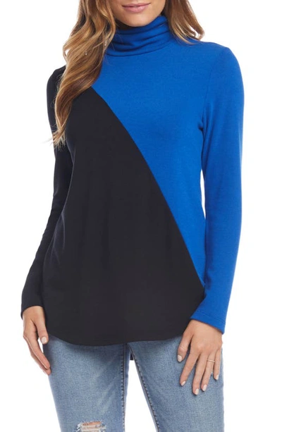 Karen Kane Colorblocked Turtleneck Sweater In Royal/black