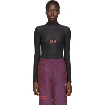 Adidas Originals By Alexander Wang Printed Stretch-lace Turtleneck Thong Bodysuit In Black