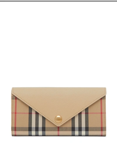 Burberry Vintage Check Leather Continental Wallet In Neutrals