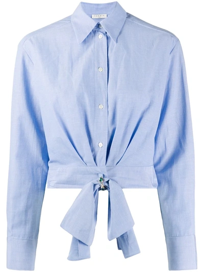 Sandro Removable-bow-detail Cropped Shirt In Blue