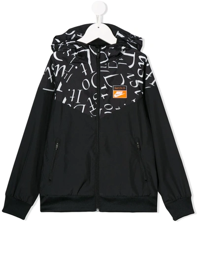 Nike Kids' Sportswear Just Do It Water Resistant Hooded Windrunner Jacket In Black