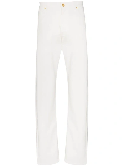 Versace Logo Pocket Straight Leg Jeans In White