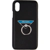 Prada Logo Ring Saffiano Leather Iphone X Case In Nero