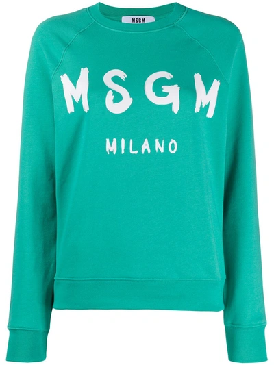 Msgm Logo Print Sweatshirt In Green