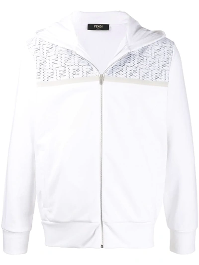 Fendi Ff Reflective Detail Zipped Sweatshirt In White