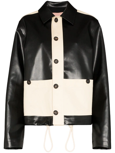 Plan C Two-tone Faux Leather Jacket In Black