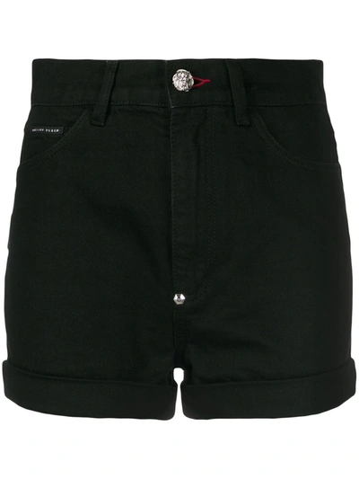 Philipp Plein Rock Pp Denim Shorts In Black