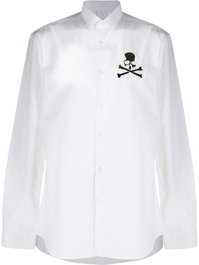 Philipp Plein Skull Embroidered Long Sleeve Shirt In White