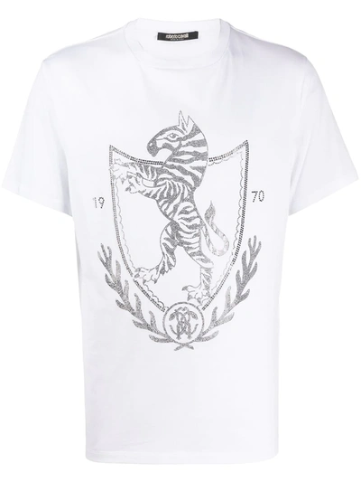Roberto Cavalli Crystal Embellished Crest T-shirt In White