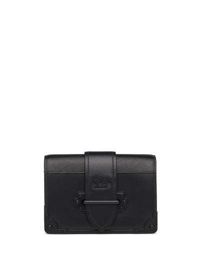 Prada Leather Cahier Shoulder Bag In Black