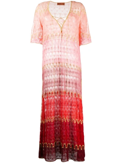 Missoni Striped Knitted Maxi Dress In Pink