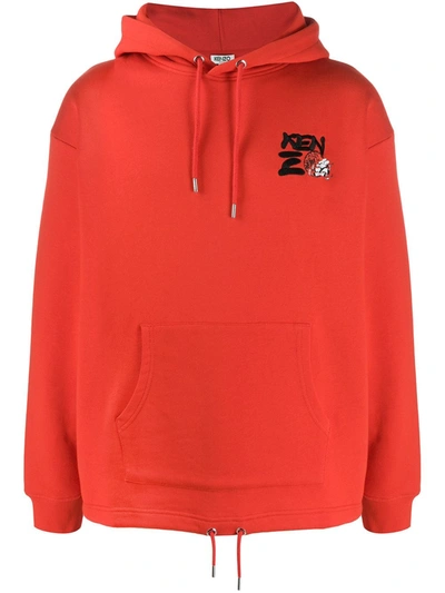 Kenzo Logo-embroidered Hooded Sweatshirt In Red