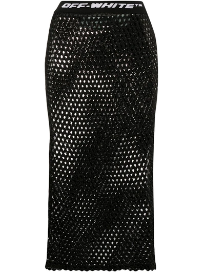 Off-white Ladies Black Logo Waistband Fishnet Skirt