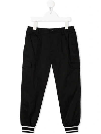 Dolce & Gabbana Kids' Cargo Trousers In Stretch Gabardine In Black