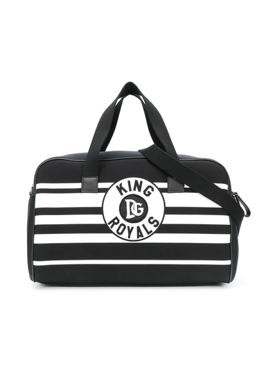 Dolce & Gabbana Kids' Striped Canvas Bowling Bag In Black