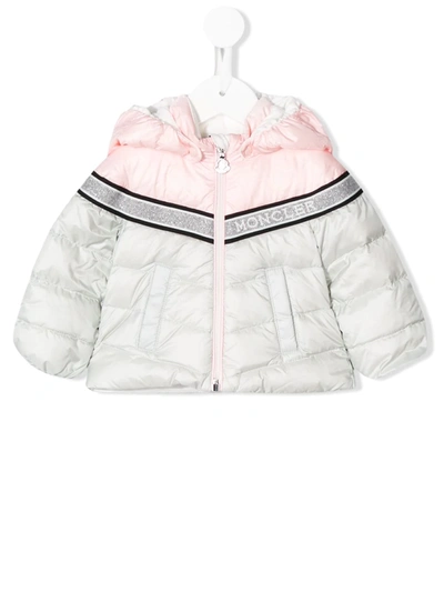 Moncler Babies' Two-tone Logo Band Puffer Jacket In Grey