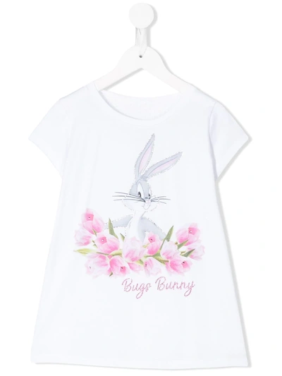 Monnalisa Kids' Bugs Bunny Graphic Printed T-shirt In White