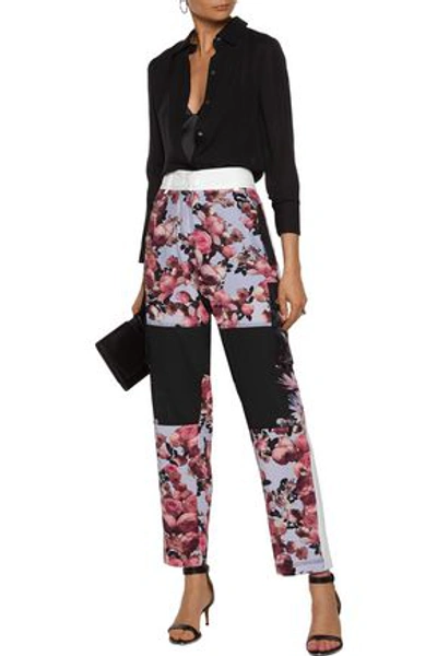 Givenchy Paneled Floral-print Silk Straight-leg Pants In Black