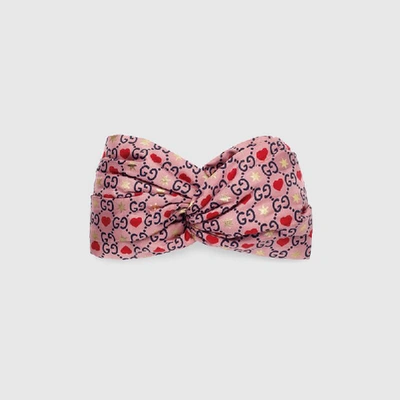 Gucci Logo And Hearts Silk Headband In Pink