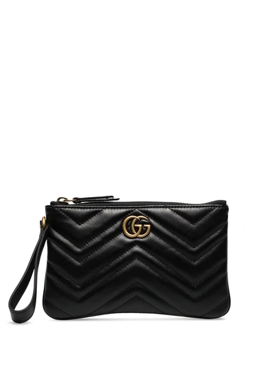 Gucci Black Marmont Quilted Leather Wrist Wallet In Schwarz