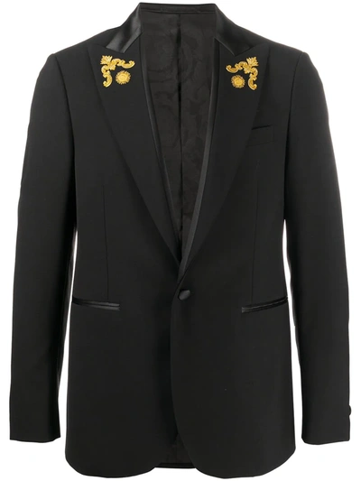 Versace Baroque 披肩领单排扣西装夹克 In Black