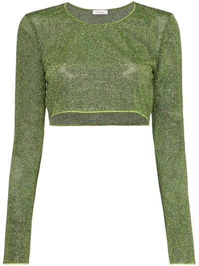 Oseree Lumiere Lurex Cropped Top In Green