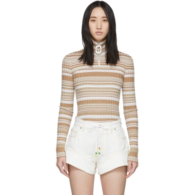 Jw Anderson Beige & White Rib Neckband Turtleneck In 145 Biscuit