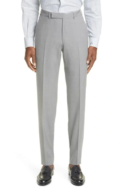 Ermenegildo Zegna High Performance Flat Front Solid Wool Dress Pants In Light Grey