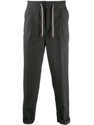 Brunello Cucinelli Drawstring Pinstripe Trousers In Grey