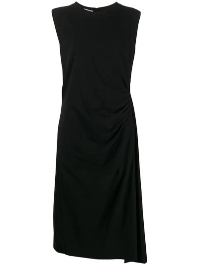 Brunello Cucinelli Asymmetric Pleated Midi Dress In Black
