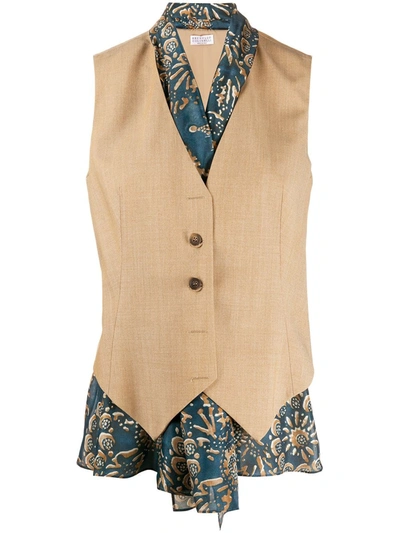 Brunello Cucinelli Layered Slim-fit Waistcoat In Neutrals