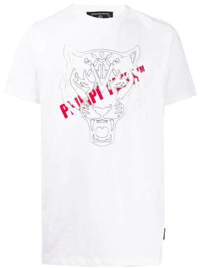 Philipp Plein Embossed Tiger Face T-shirt In White