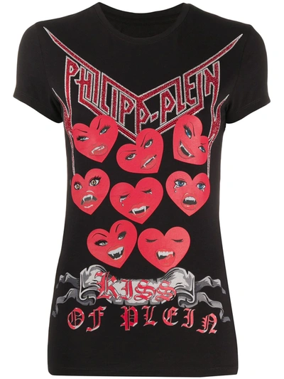 Philipp Plein Heart Print T-shirt In Black