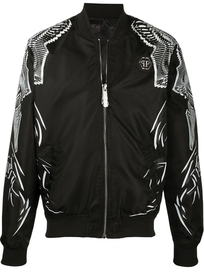 Philipp Plein Graphic-print Zipped Bomber Jacket In Black