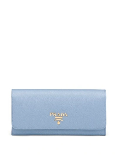 Prada Large  Lettering Wallet In Blue