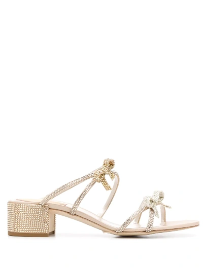 René Caovilla Embellished Straps Mules In Gold