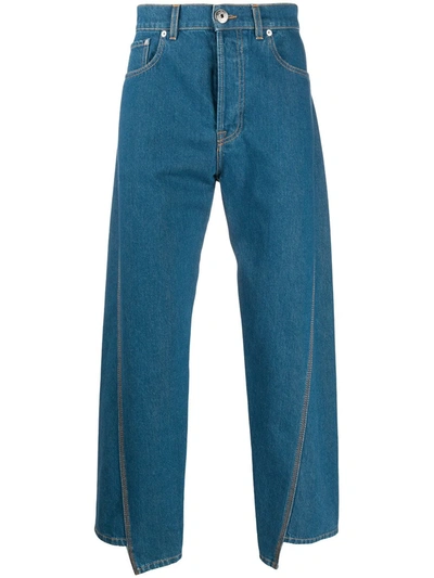 Lanvin Logo Patch Asymmetric Jeans In Blue