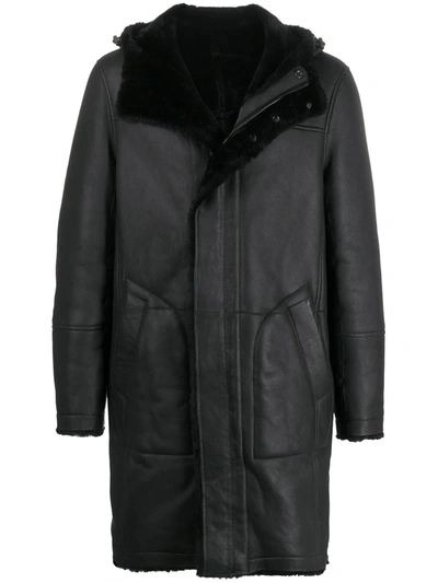 Yves Salomon Long Hooded Coat In Black