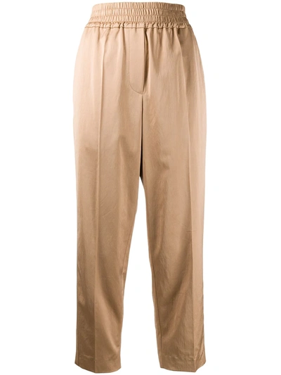 Brunello Cucinelli Cropped Ruched Waistband Trousers In Neutrals