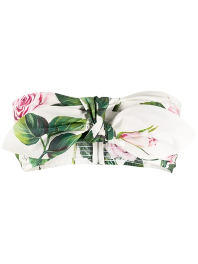 Dolce & Gabbana Tropical Rose Print Bandeau Top In White