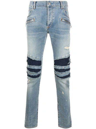 Balmain Ripped Slim-fit Jeans In Blue