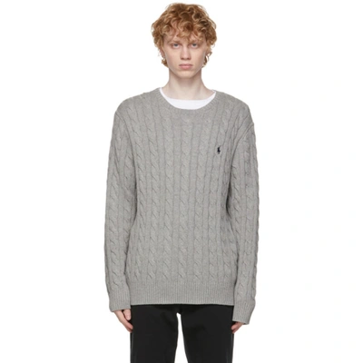 Polo Ralph Lauren Embroidered Logo Cable-knit Jumper In Light Grey