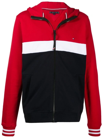 Tommy Hilfiger Colour Block Zipped Hoodie In Blue
