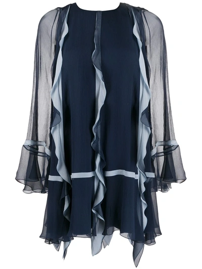 Chloé Sheer-sleeved Ruffle Dress In Blue