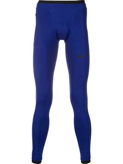 Nike Pro Logo-print Leggings In Blue