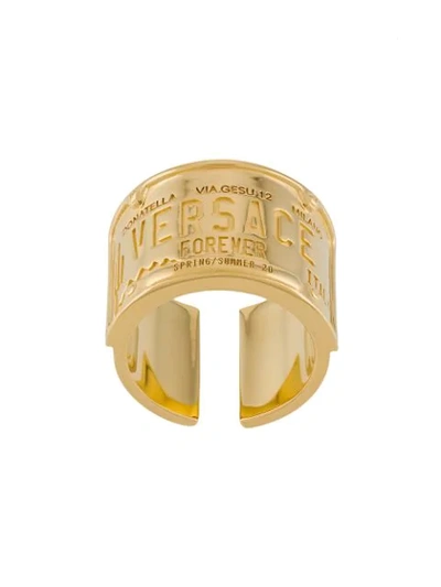 Versace Engraved Logo Ring In Gold