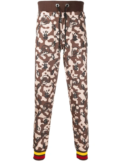 Philipp Plein Camouflage Print Track Trousers In Brown