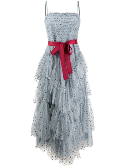 Red Valentino Glitter Tiered Tulle Dress In Blue