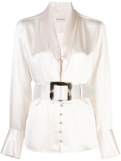 Nicholas Belted Satin Blouse In White