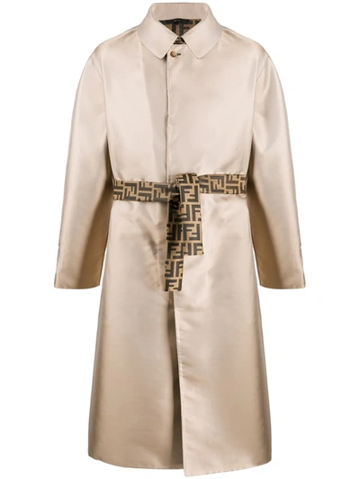 Fendi Single-breasted Belted Trench Coat In Beige